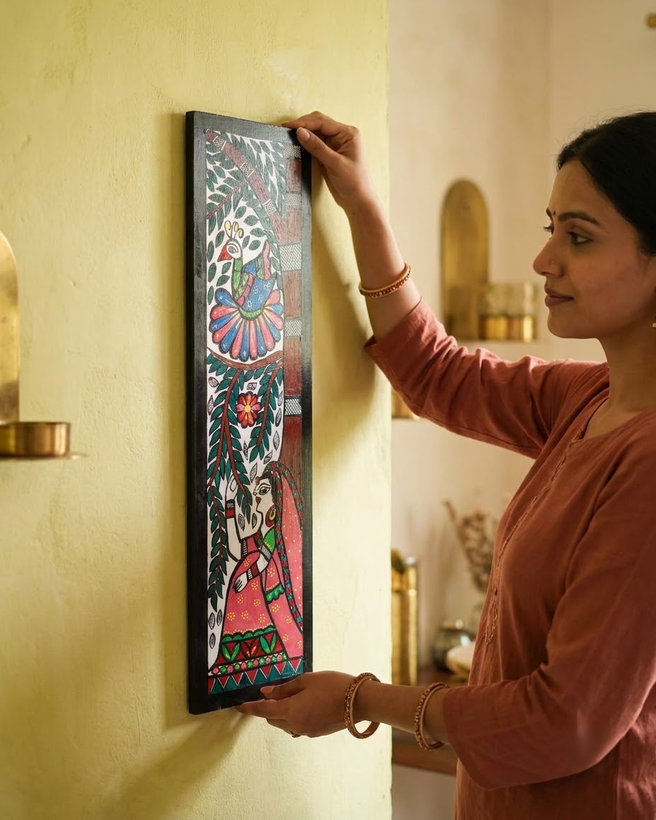 Handpainted Madhubani Peacock Wall Art for Home Decor