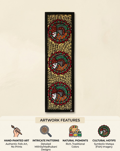 Handpainted Madhubani Fish Wall Art for Home Decor