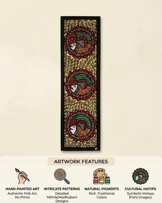 Handpainted Madhubani Fish Wall Art for Home Decor