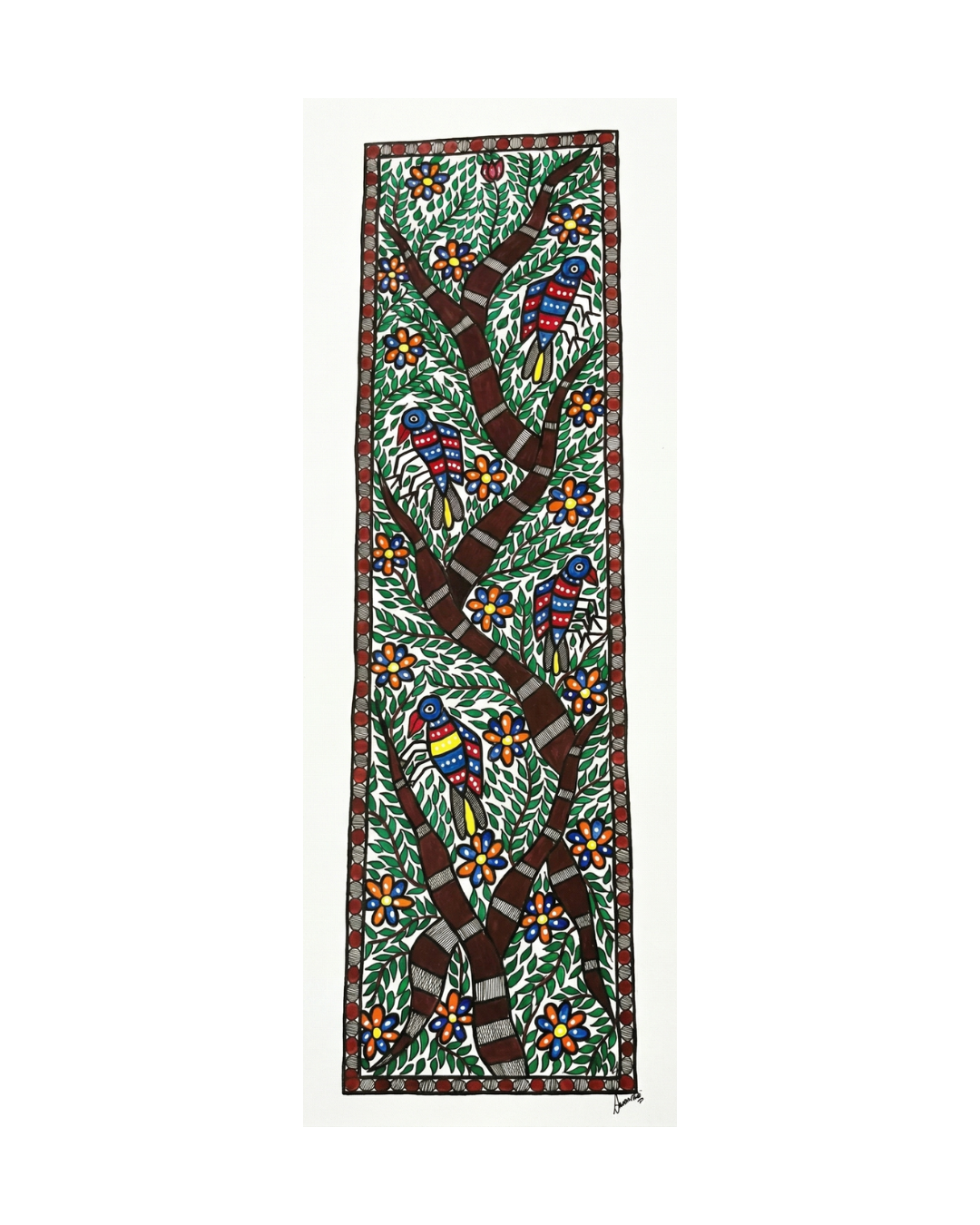 Tree of Life Madhubani Painting with Birds | Handmade Wall Art