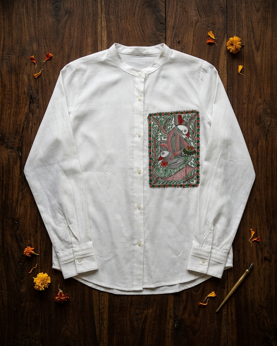 Women Madhubani Painting Shirt (Size M) – Handcrafted Ethnic Wear