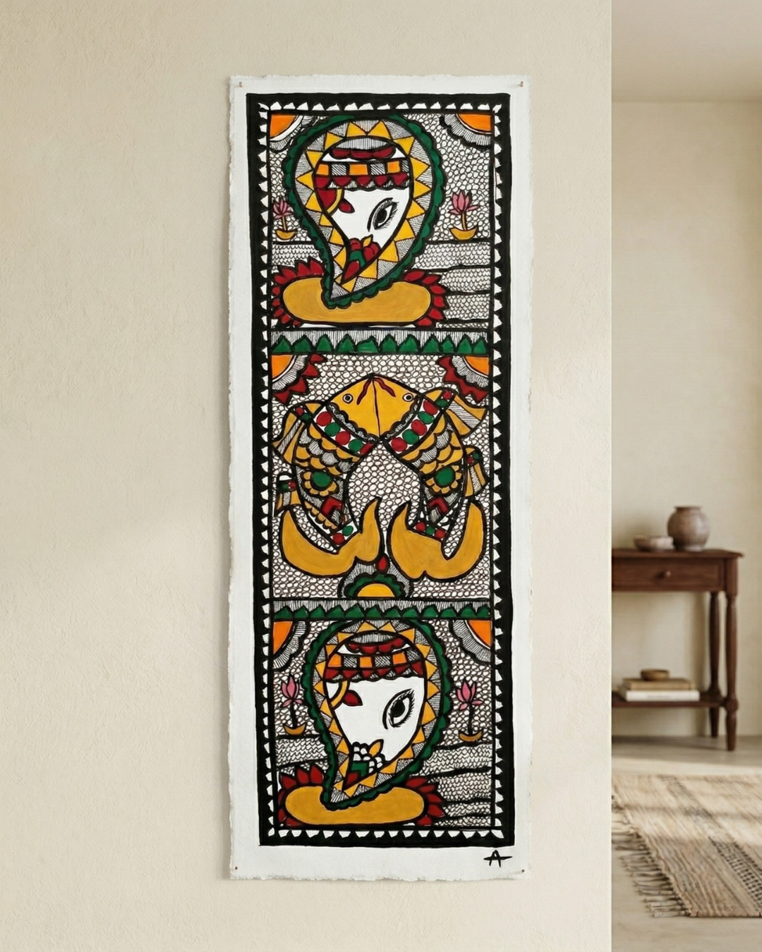 Fish & Ganesha Madhubani Painting – Handmade Paper Wall Art