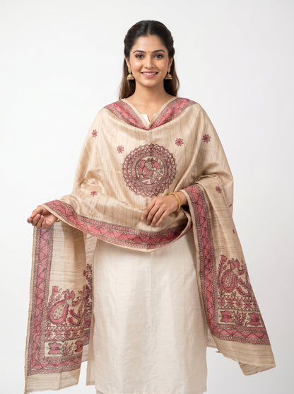Handmade Madhubani Painting Dupatta for Women