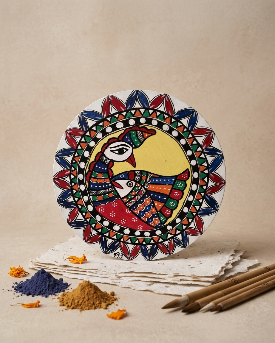Peacock Madhubani Painting Wall Art – Handcrafted Decorative Wall Hanging