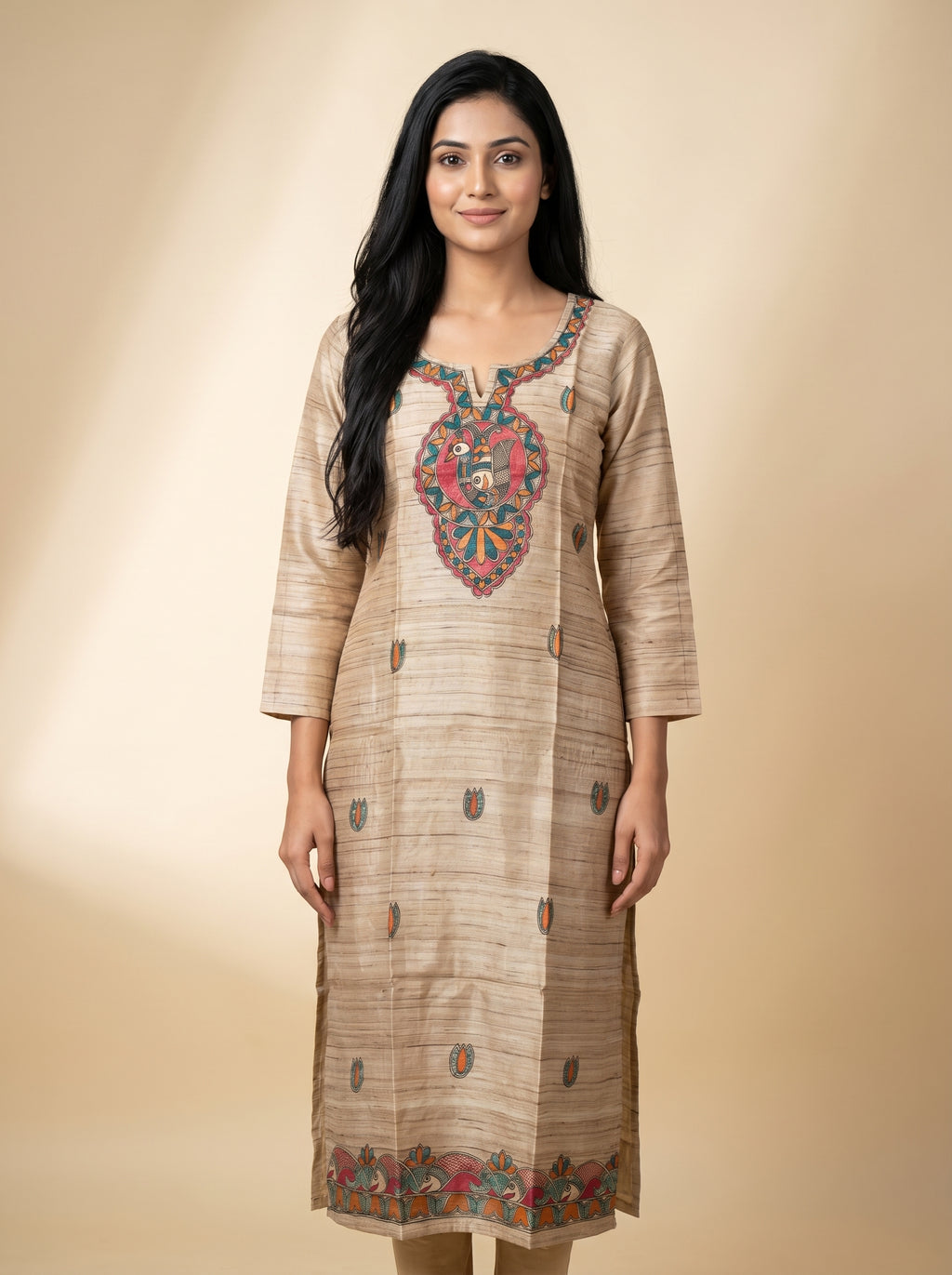 Hand-Painted Madhubani Readymade Kurti | Handmade Ethnic Wear for Women