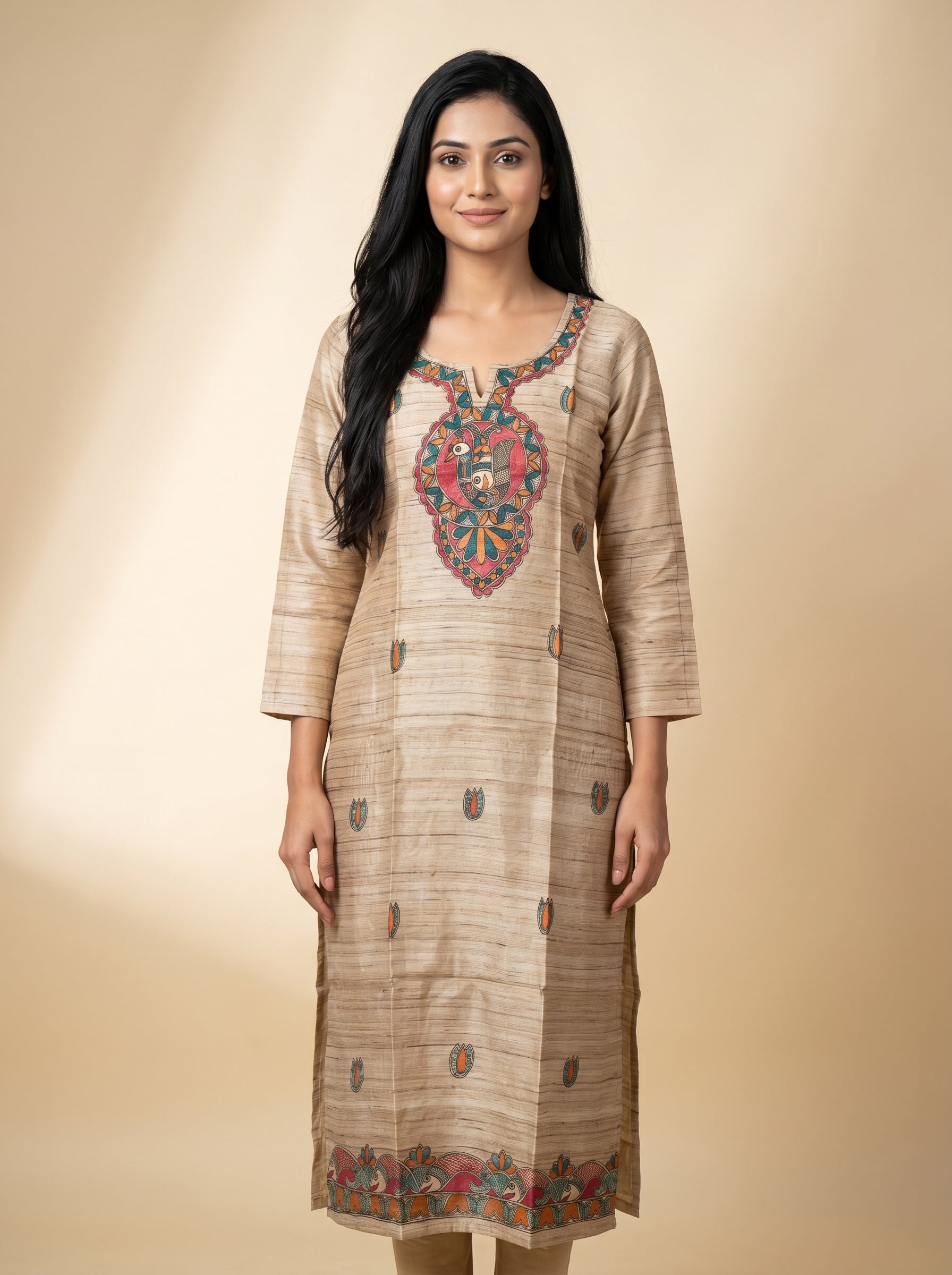 Hand-Painted Madhubani Readymade Kurti | Handmade Ethnic Wear for Women