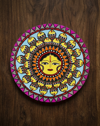 Handmade Surya Fish Madhubani Wall Art for Home Decor