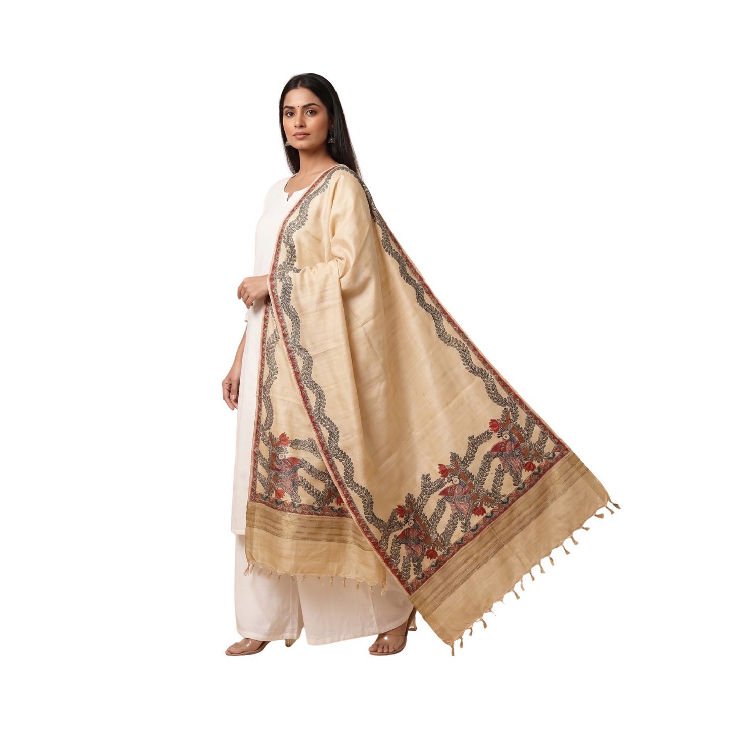 Handmade Madhubani Painting Dupatta for Women