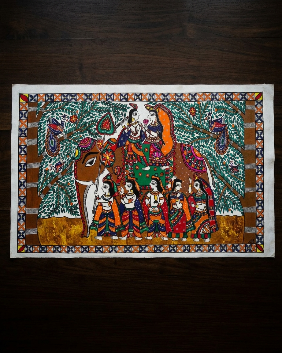 Dwarikadhish Madhubani Painting Canvas Wall Art Without Frame