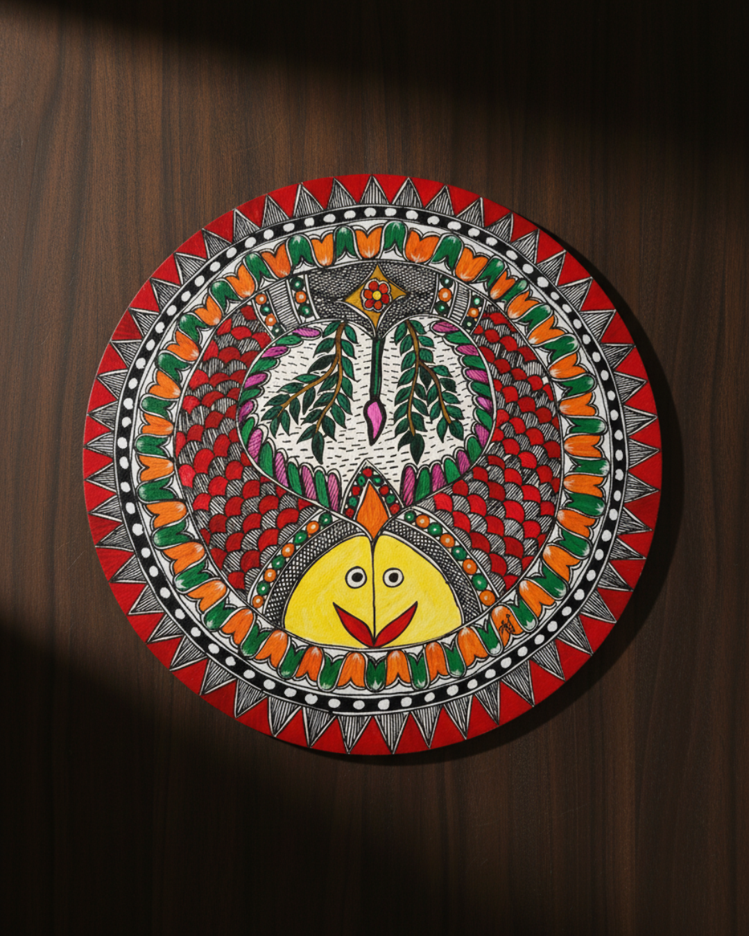 Twin Fish Madhubani Wall Art | 12 Inch MDF Board