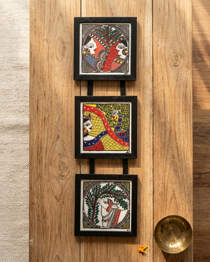 Handmade Krishna Radha Madhubani Painting Wall Art Decor