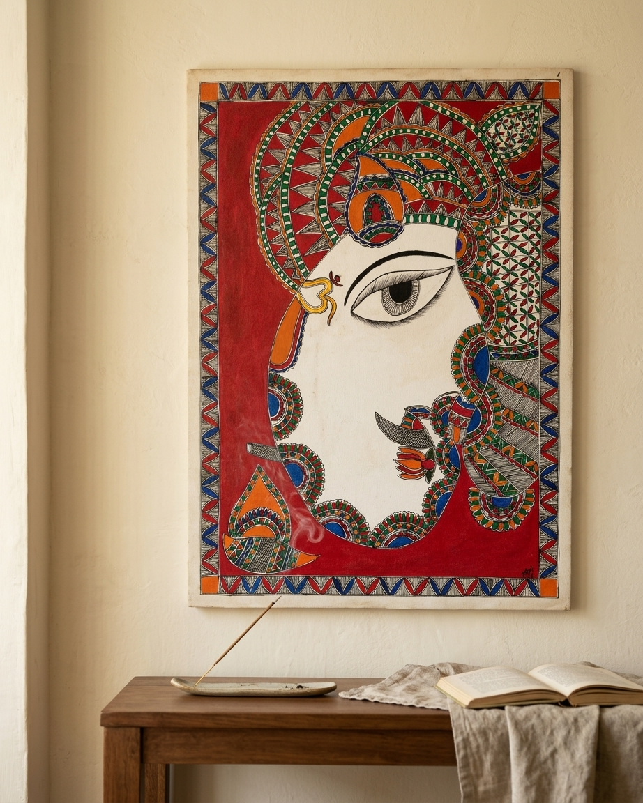 Ganesha Madhubani Painting Handmade Paper Wall Art Without Frame