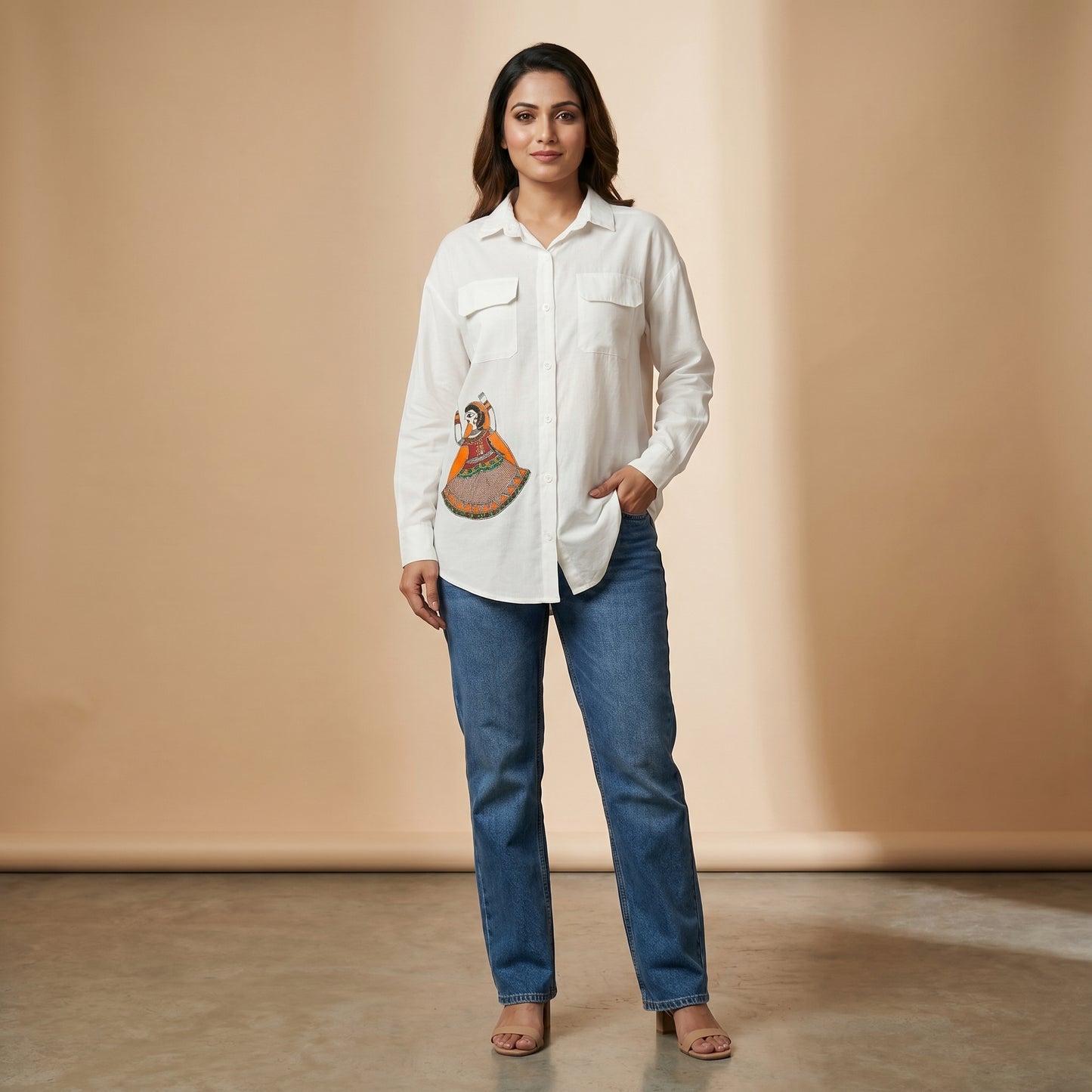 White Handmade Madhubani Painting Women Shirt