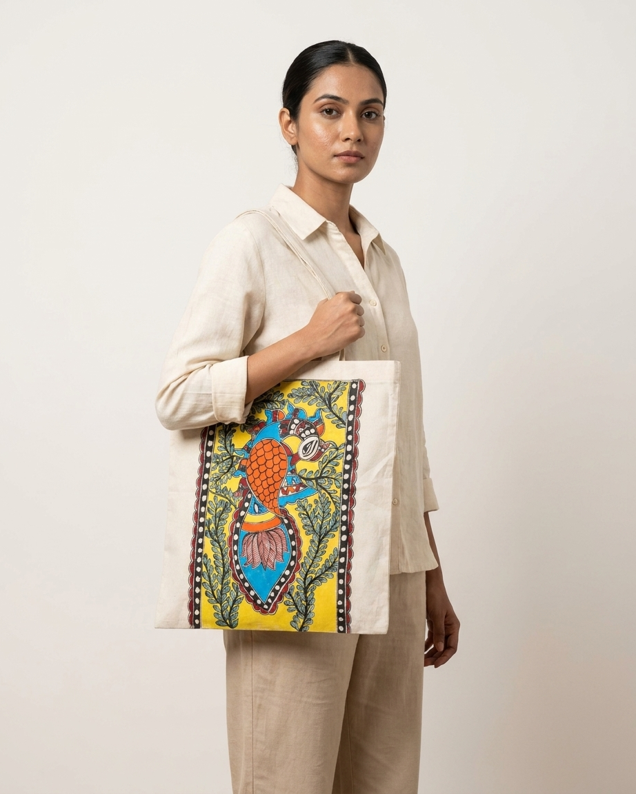 Handcrafted Madhubani Painting Tote Bag –  Eco-Friendly Shopping & Everyday Carry Bag