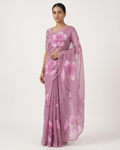 Dusty Pink Floral Handmade Madhubani Painting Pure Saree with Blouse – Handcrafted Mithila Art