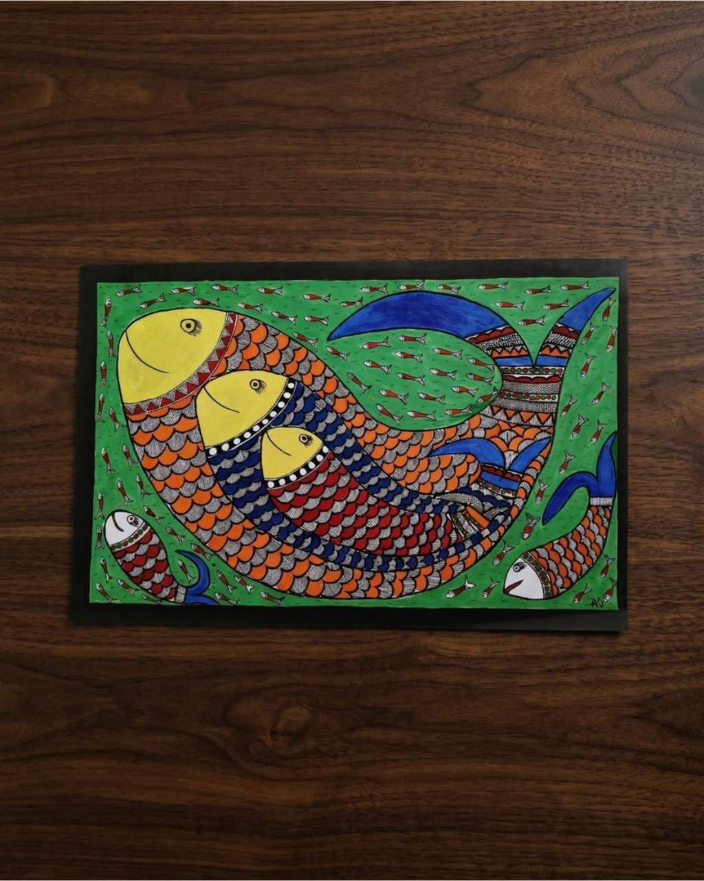 Fish Madhubani Painting on Handmade Paper (14x22 Inch) – Traditional Mithila Folk Art Wall Decor