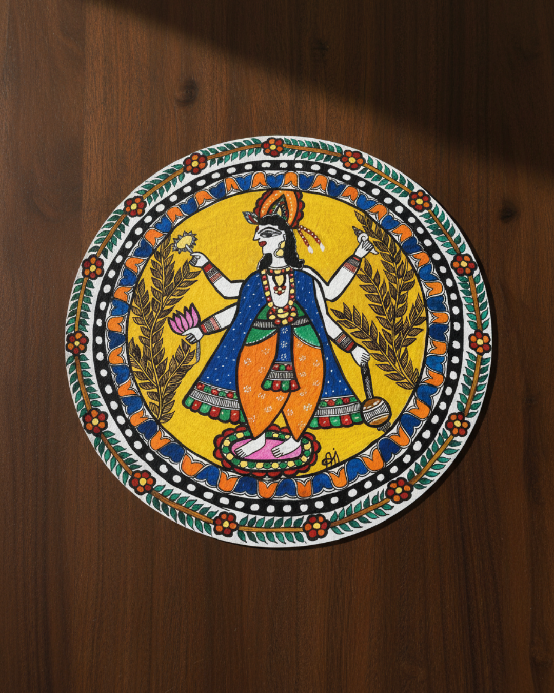Vishnu ji Madhubani Wall Art | 14 Inch MDF Board