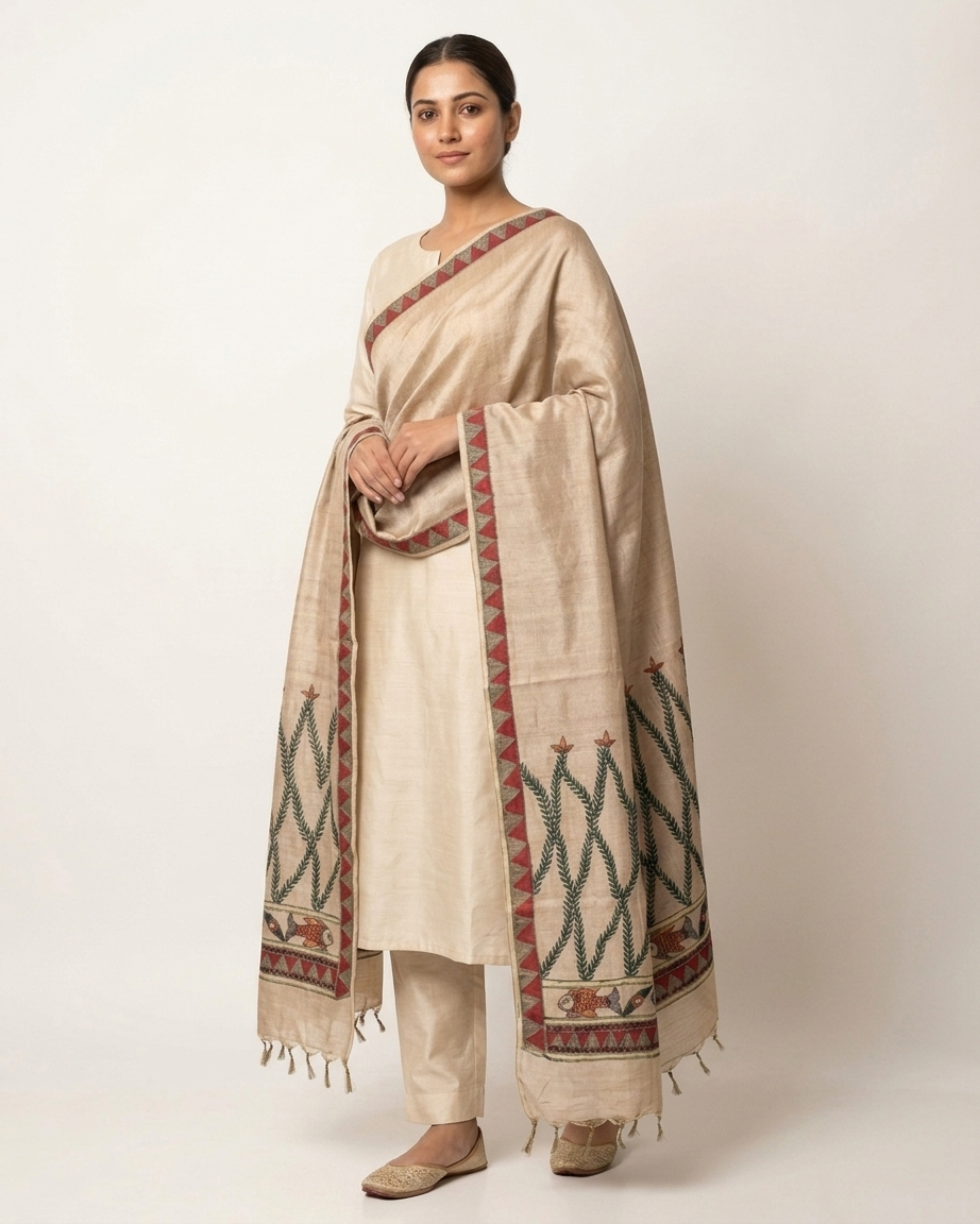 Handmade Madhubani Painting Dupatta for Women – Ethnic Handcrafted Traditional