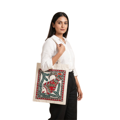 Handmade Madhubani Painting Tote Bag for Everyday Use