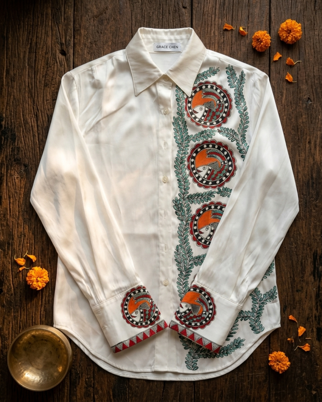 Women Madhubani Painting Shirt (Size L) – Handcrafted Designer Ethnic Wear