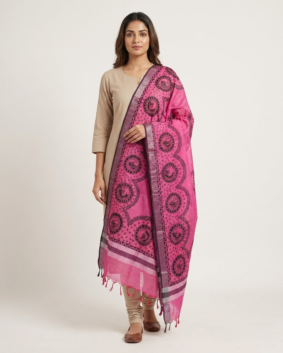 Handmade Madhubani Painting Dupatta for Women – Traditional Handcrafted Ethnic