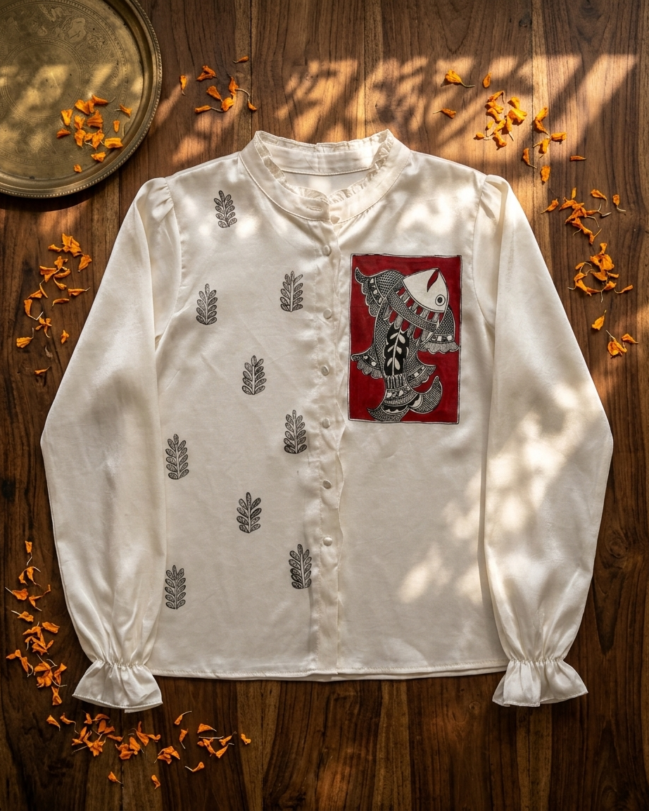 Women Madhubani Painting Shirt  – Handcrafted Ethnic Designer Wear
