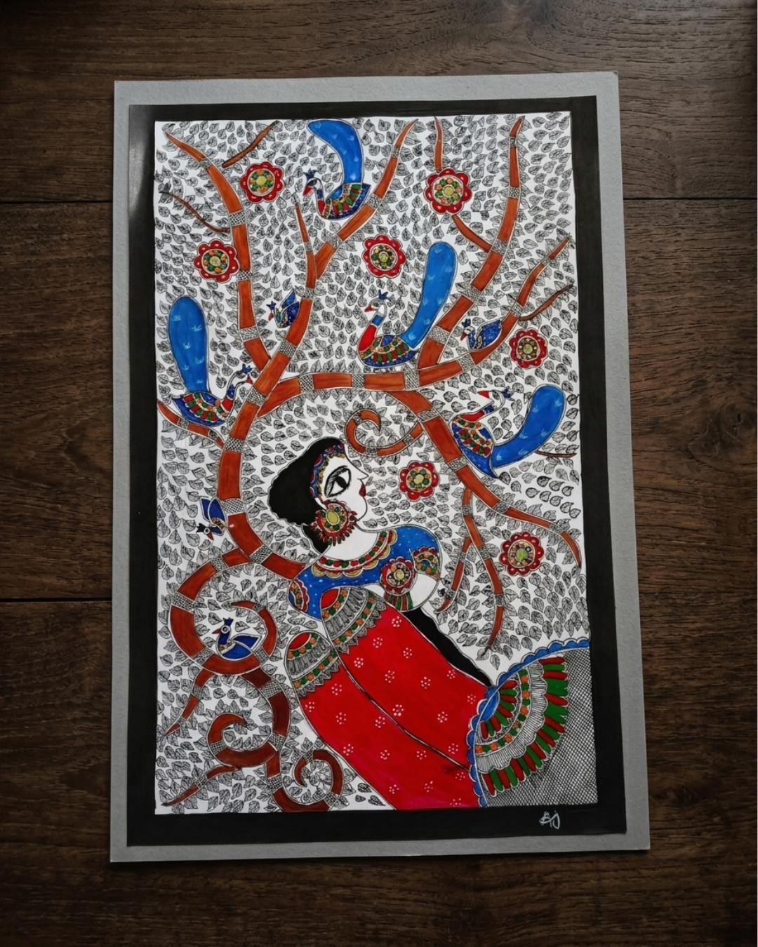 Bharti Mata Madhubani Painting on Handmade Paper (14x22 Inch) – Traditional Mithila Folk Art Wall Decor