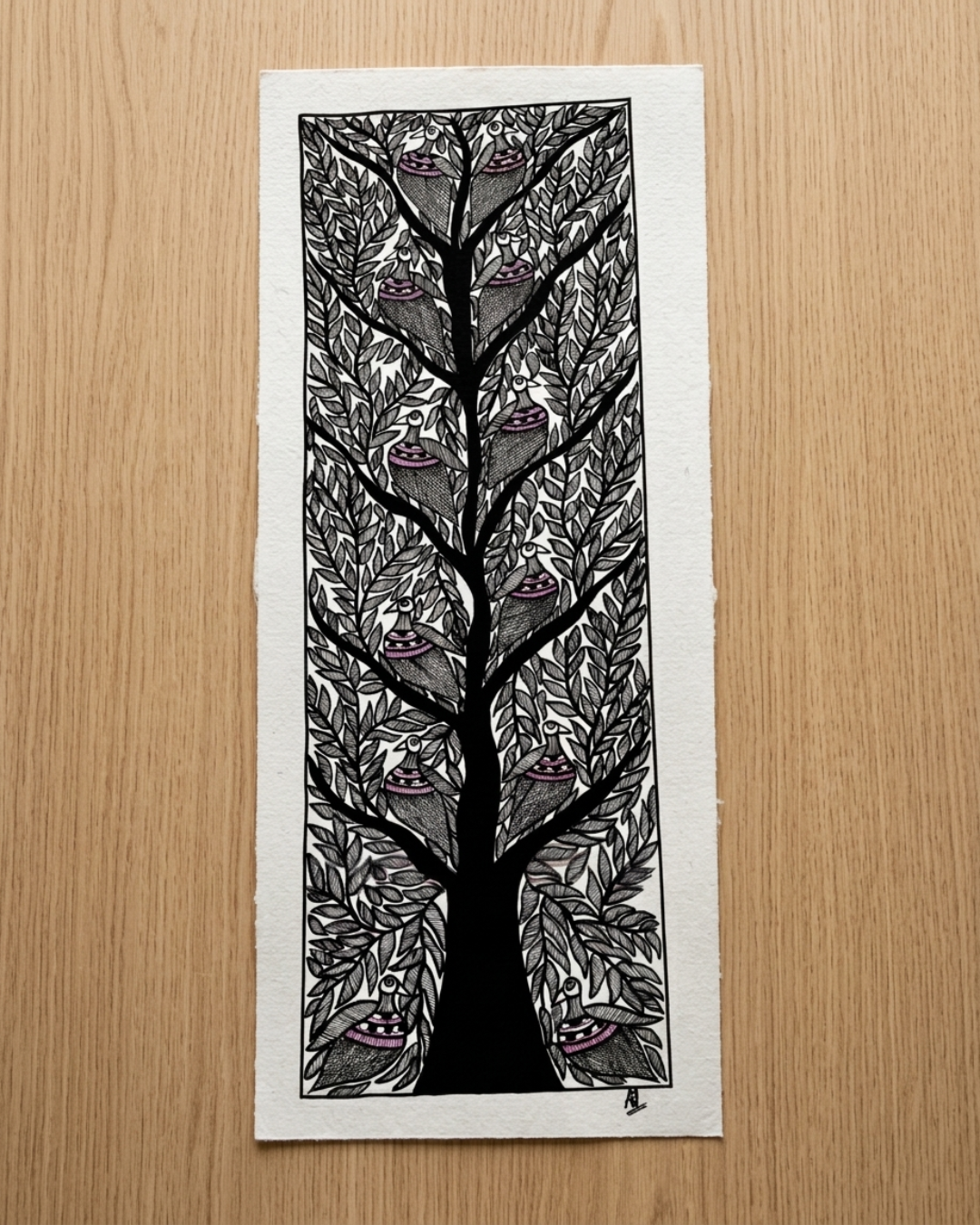 Black & White Tree of Life Madhubani Painting | Handmade Art