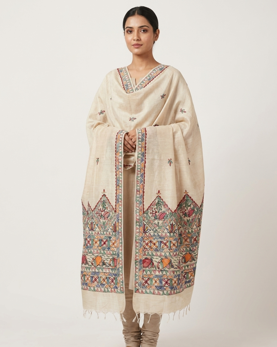 Handmade Madhubani Painting Dupatta for Women | Traditional Ethnic