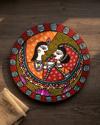Handmade Krishna Radha Madhubani Wall Art for Home Decor