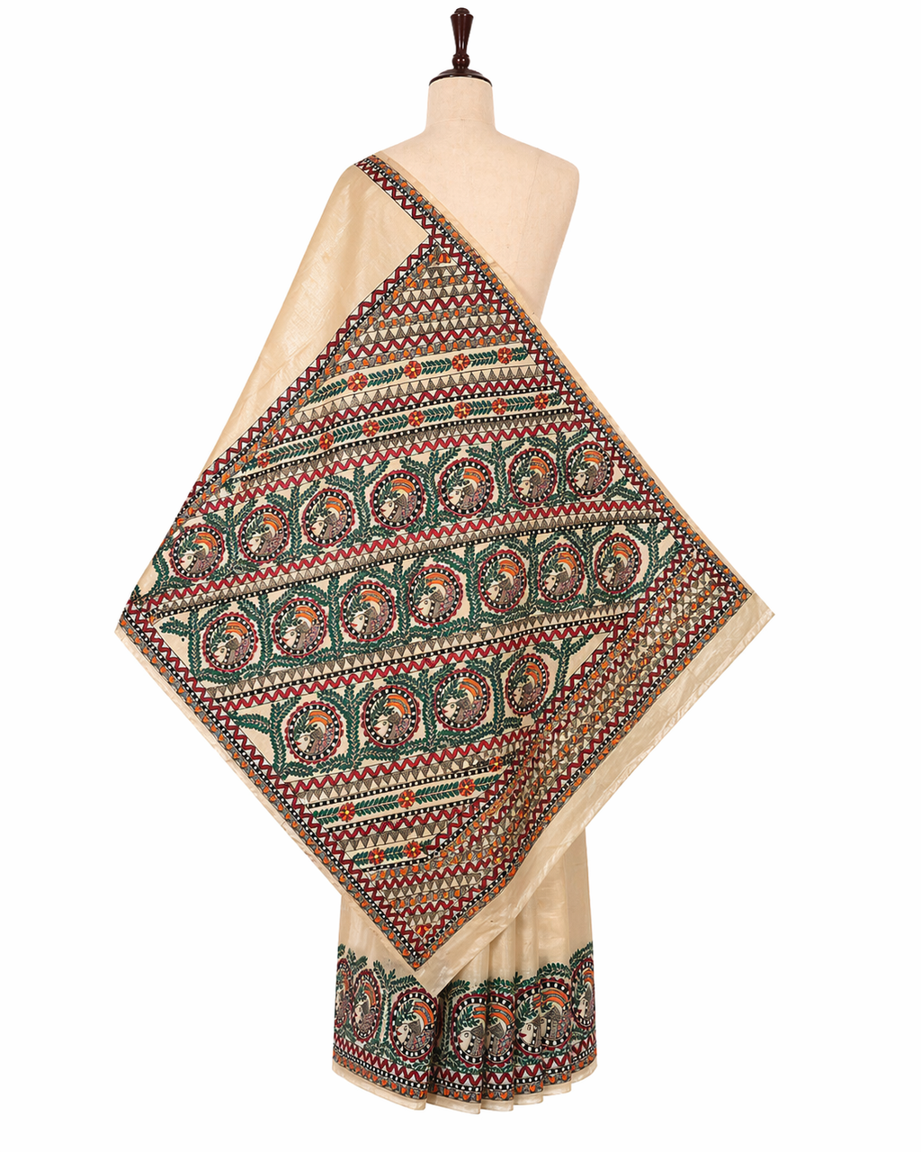 Handmade Madhubani Painting Saree with Blouse | Hand-Painted Ethnic Saree for Women