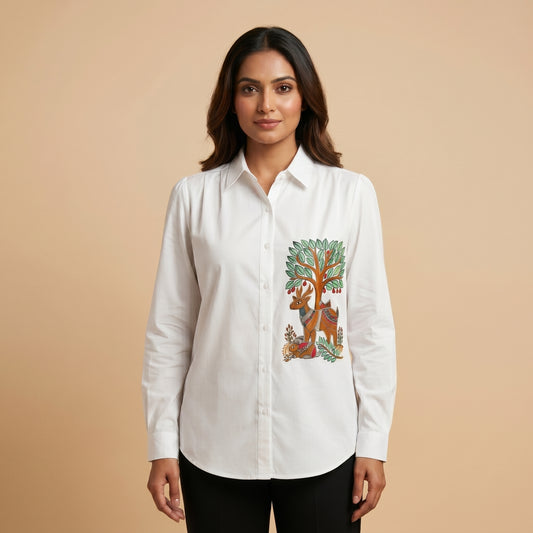 Handmade Madhubani Painting Women Shirt for Women