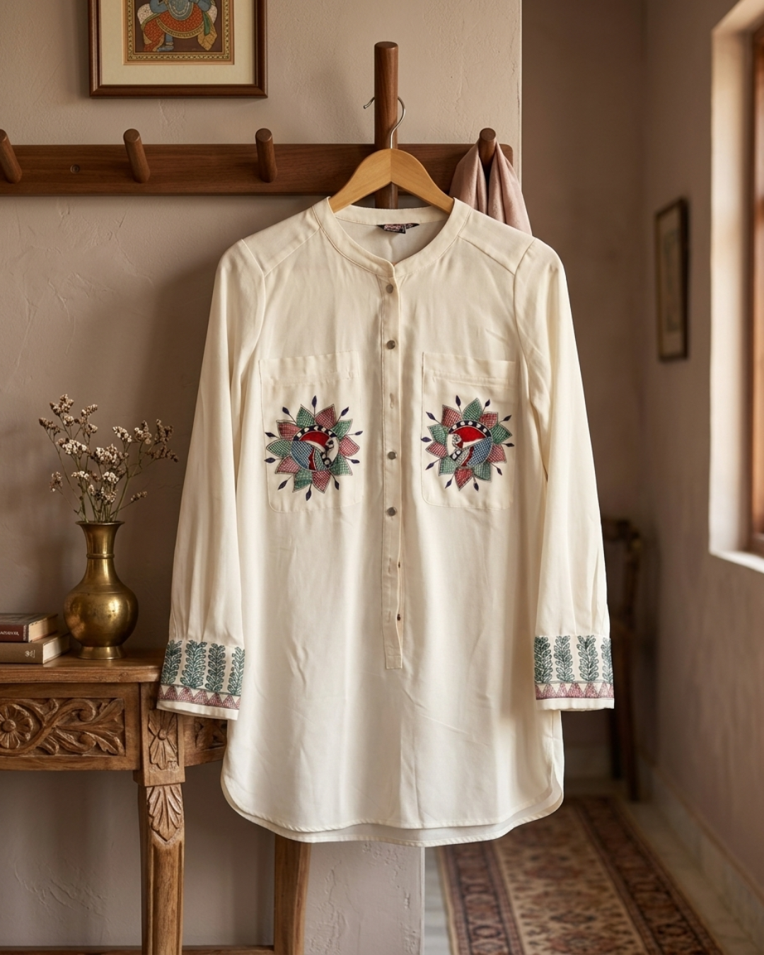 Women Madhubani Painting Long Shirt (Size L) – Handcrafted Ethnic Wear