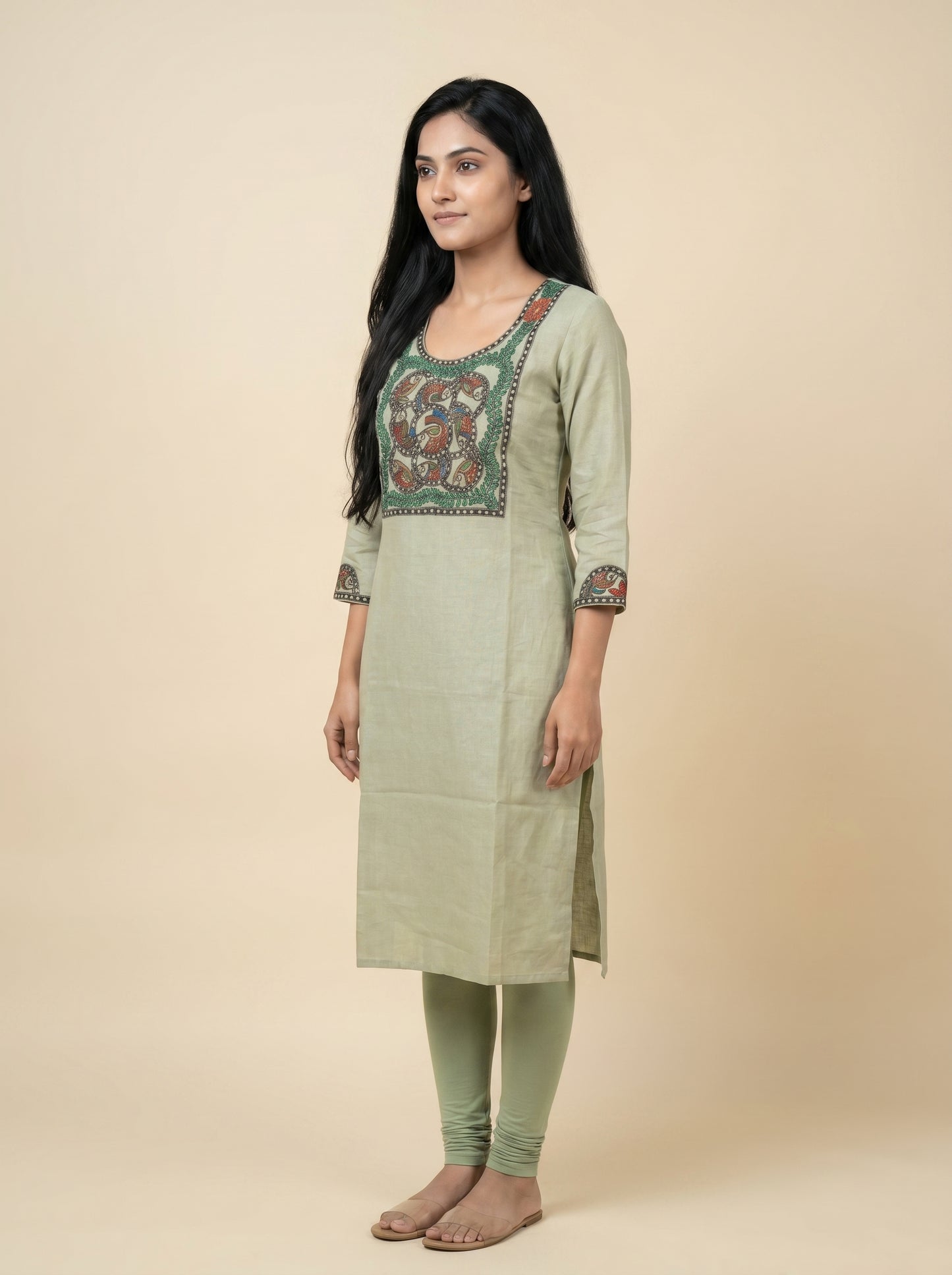 Hand-Painted Madhubani Unstitched Kurti for Women
