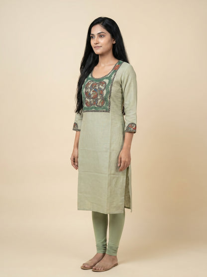 Hand-Painted Madhubani Unstitched Kurti for Women