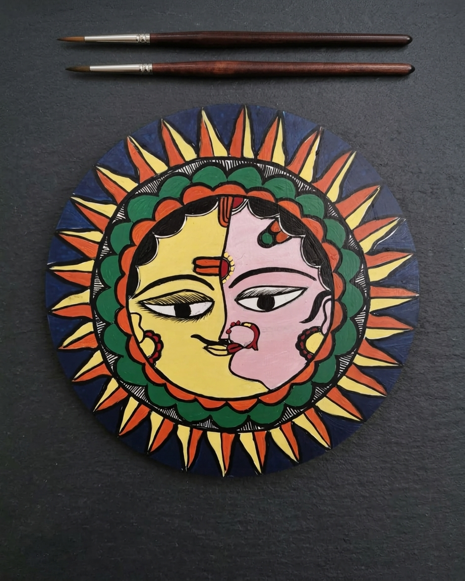 Handmade Ardhanarishwar Madhubani Painting Wall Art on MDF Board – Traditional Mithila Art Decor