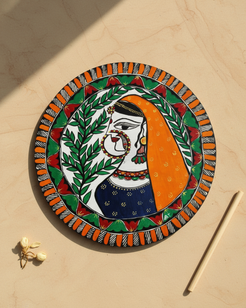 Maithil Lady Madhubani Wall Art | 12 Inch MDF Board