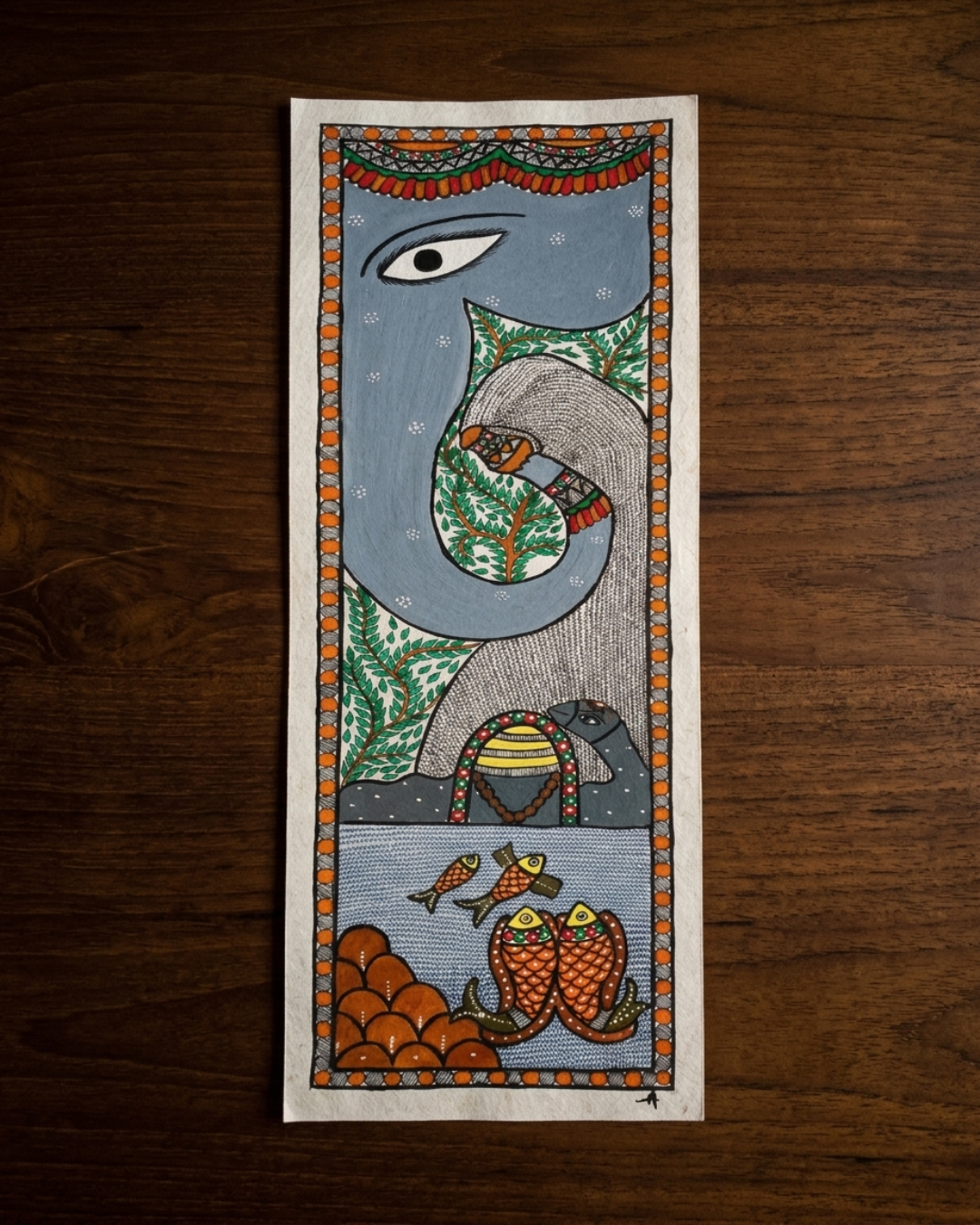 Elephant Tree of Life Madhubani Painting – Handmade Paper Art