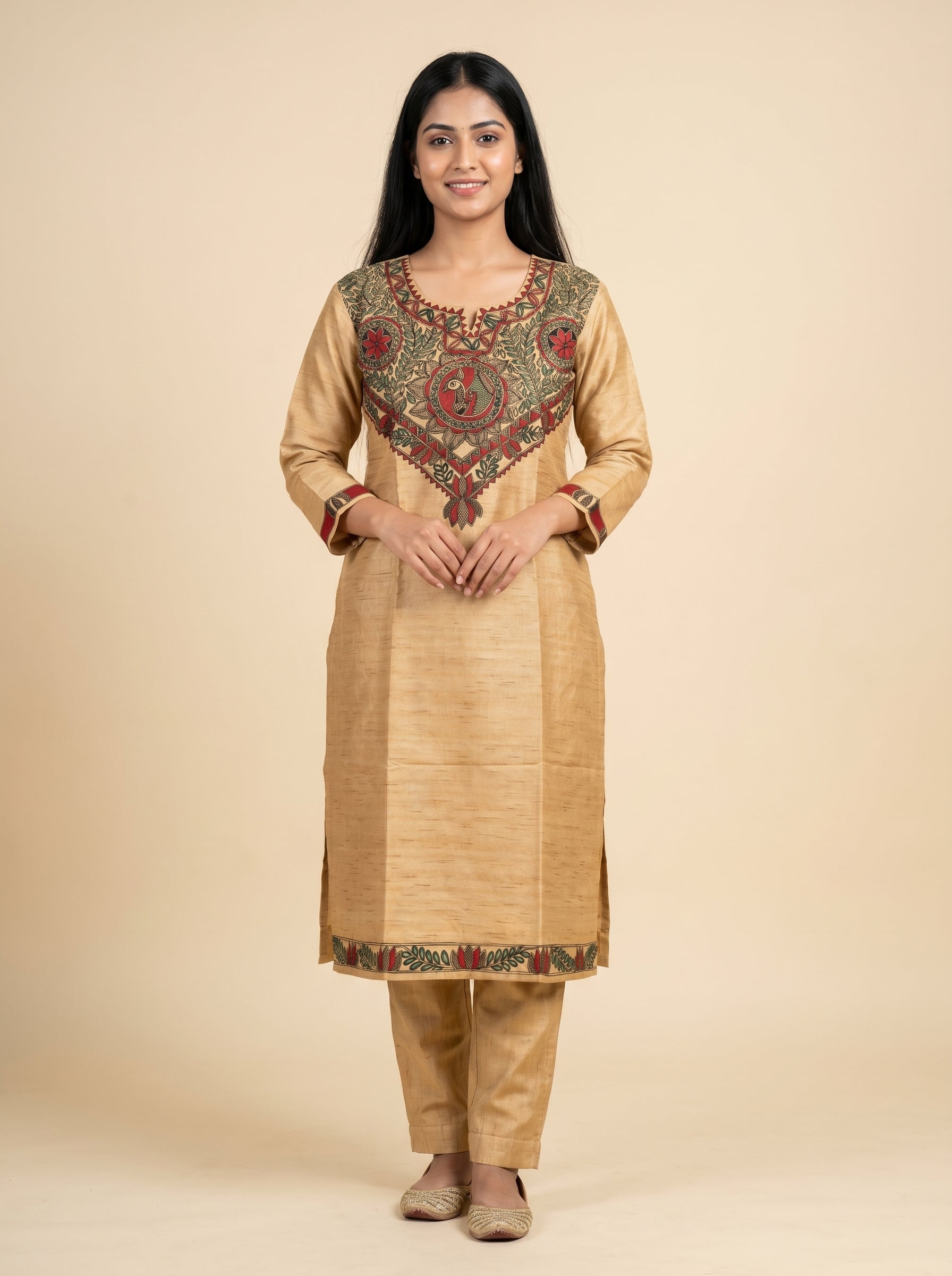 Hand-Painted Madhubani Kurti & Palazzo Set | Handmade Ethnic Wear for Women