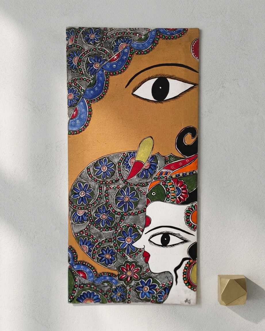 Ganesha & Krishna Madhubani Painting with Frame – Handcrafted Wall Art