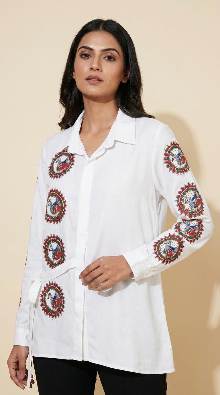 Hand-Painted Madhubani Art Women's Shirt