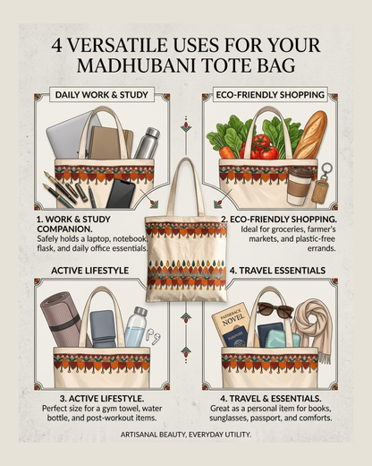Handmade Madhubani Painting Tote Bag for Everyday Fashion