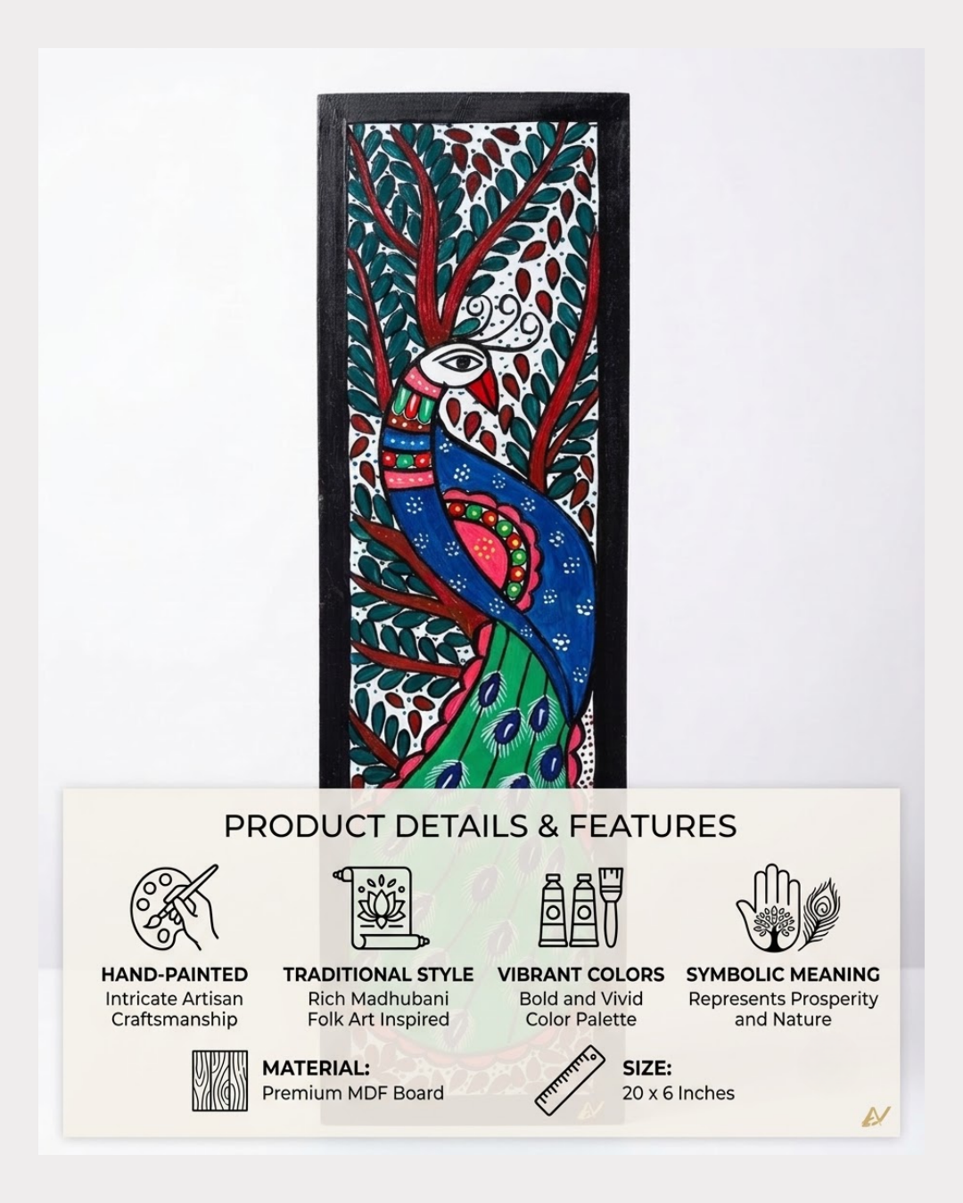 Handpainted Madhubani Peacock Wall Art for Home Decor