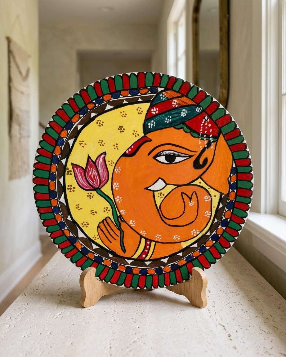 Handmade Ganesha Madhubani Painting Wall Art MDF Board – Traditional Mithila Art Home Decor