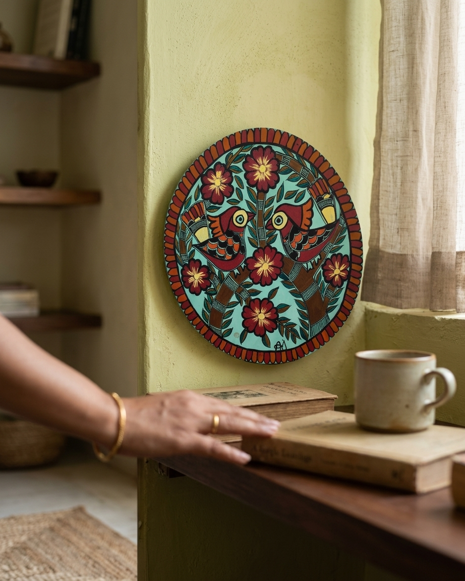 Birds Tree of Life Madhubani Painting Wall Art – Handmade Decorative Wall Hanging