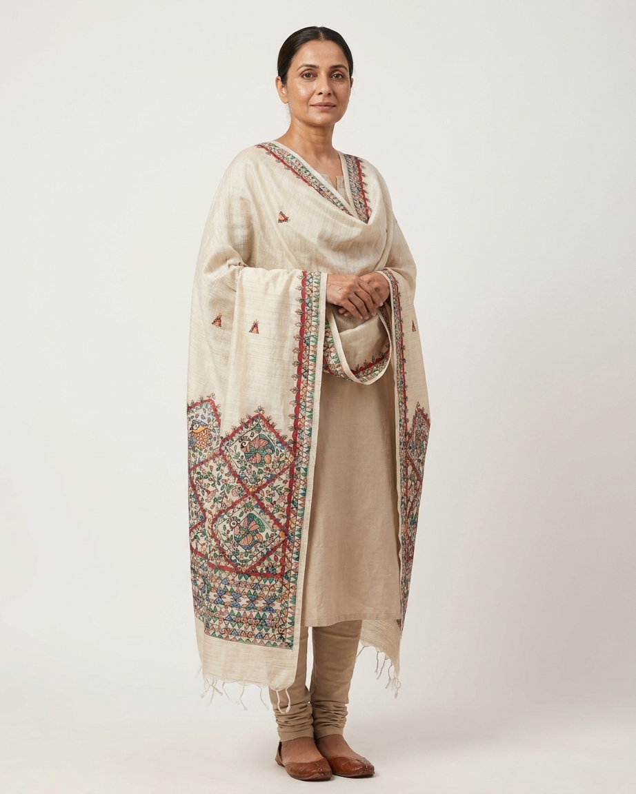 Handmade Madhubani Painting Dupatta for Women | Ethnic Handcrafted