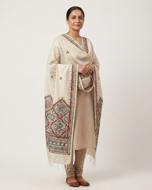 Handmade Madhubani Painting Dupatta for Women