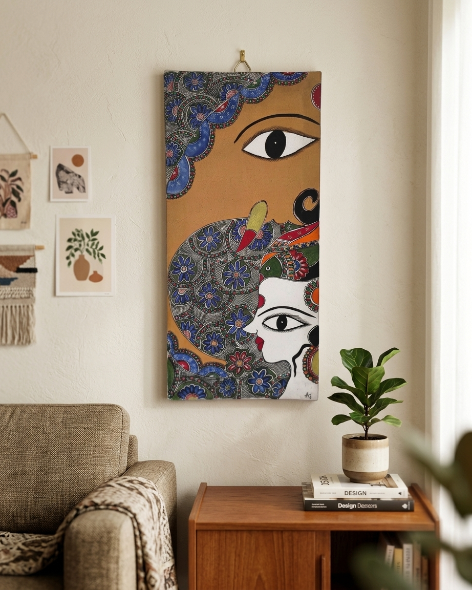 Ganesha & Krishna Madhubani Painting with Frame – Handcrafted Wall Art