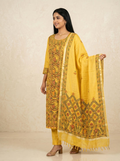Hand-Painted Madhubani Kurti Palazzo Dupatta Set