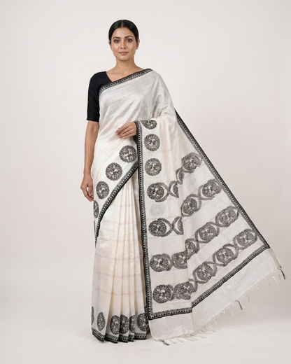 Handmade Madhubani Painting Saree with Blouse Piece